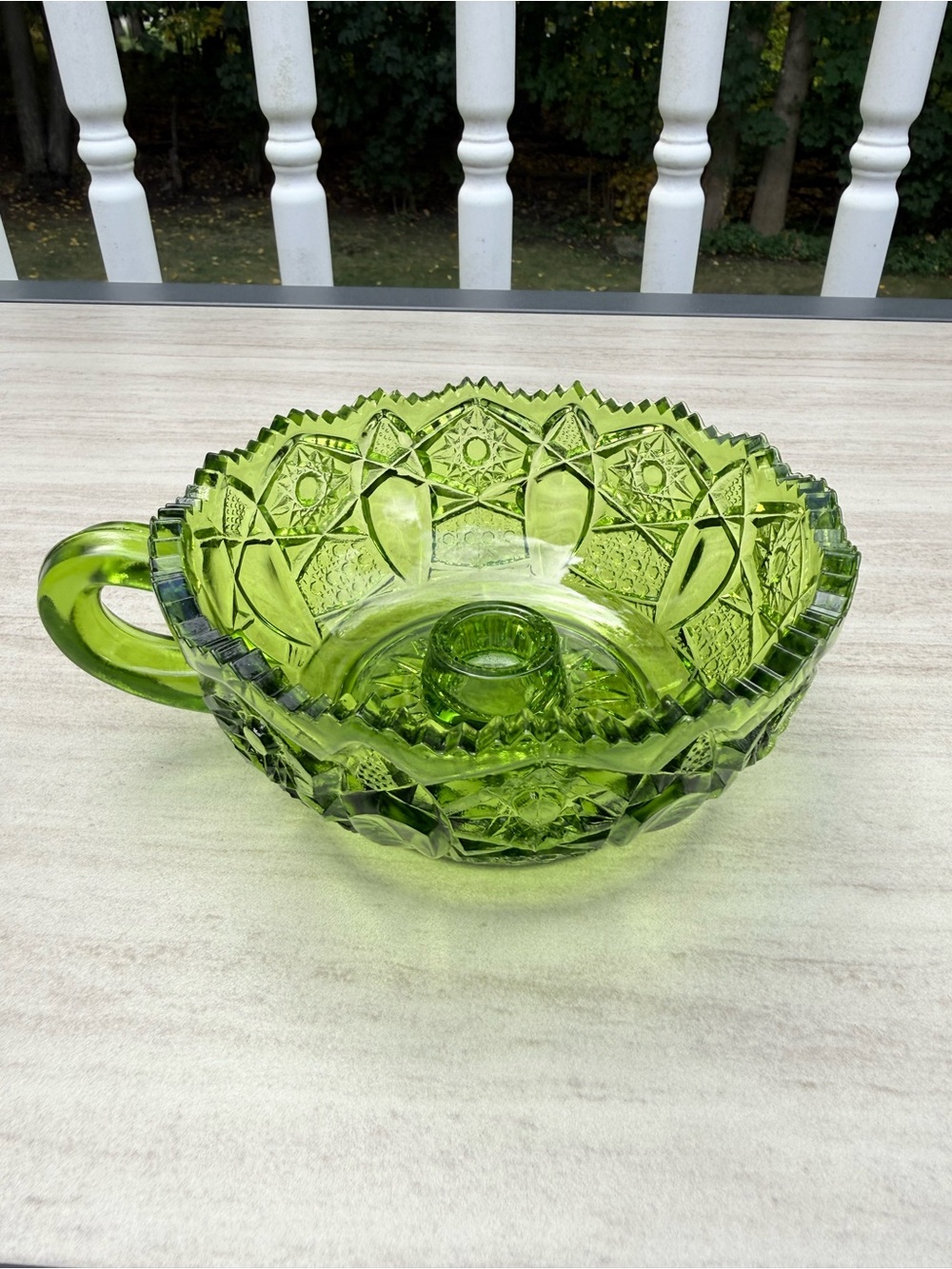 Vintage L.E. Smith Green Glass Quintec Hobstar Nappy Bowl Candy Dish